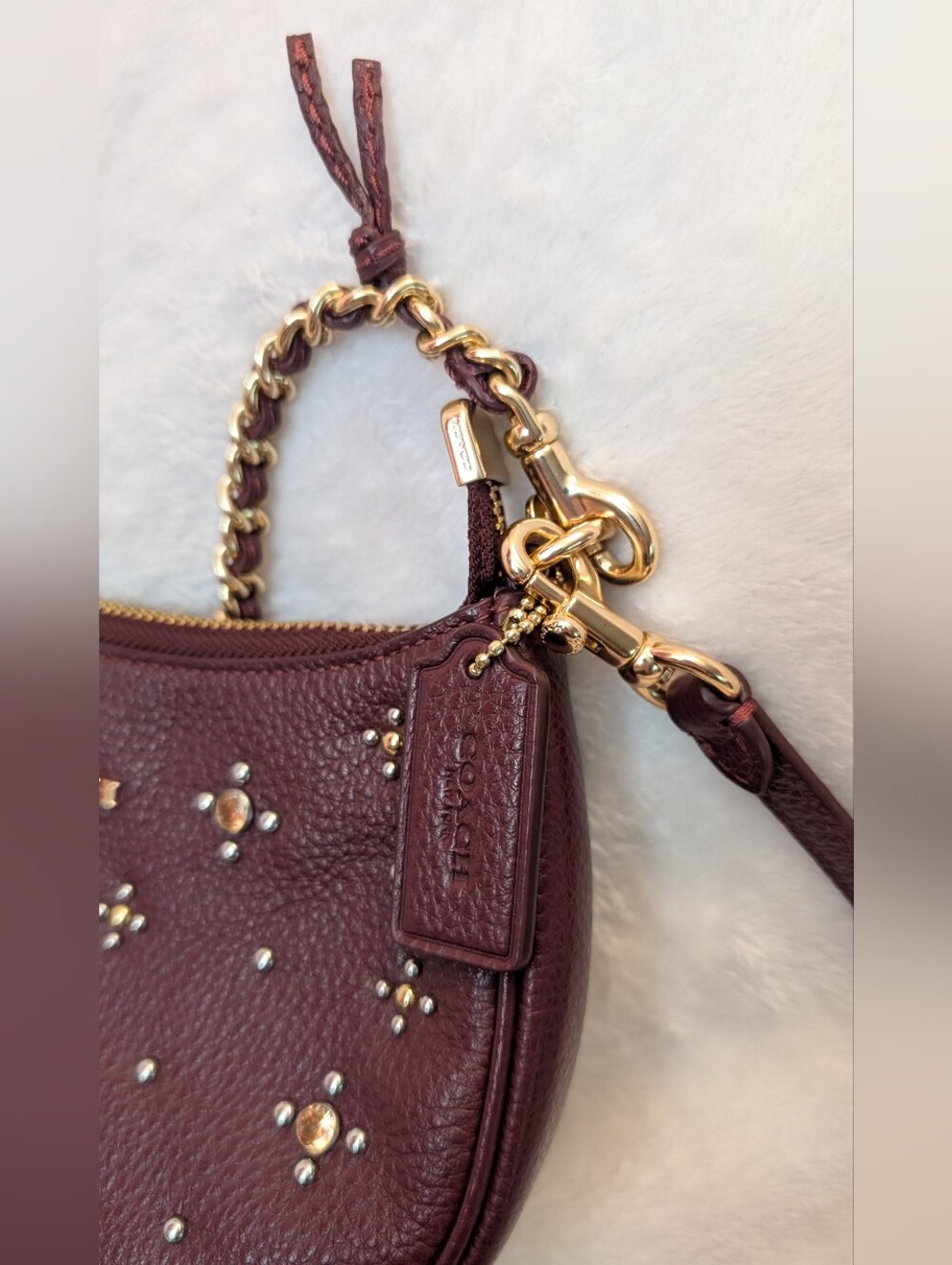 Coach Teri Mini Crossbody Bag Dark Wine Leather Handbag Gems EUC - Picture 4 of 10